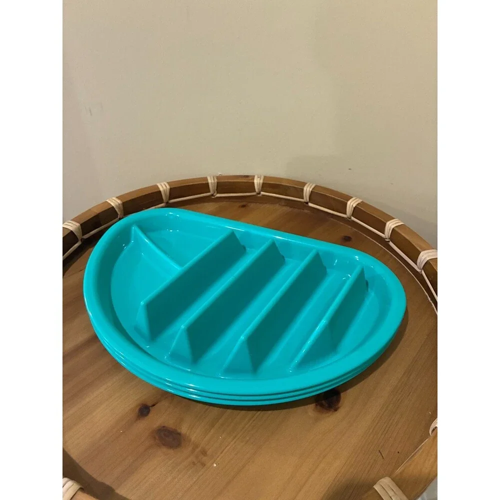 Arrow Home Plastic Fiesta Taco Plate, Holds 3 Tacos & 2 Sides - 3 YELLOW 3 TURQ